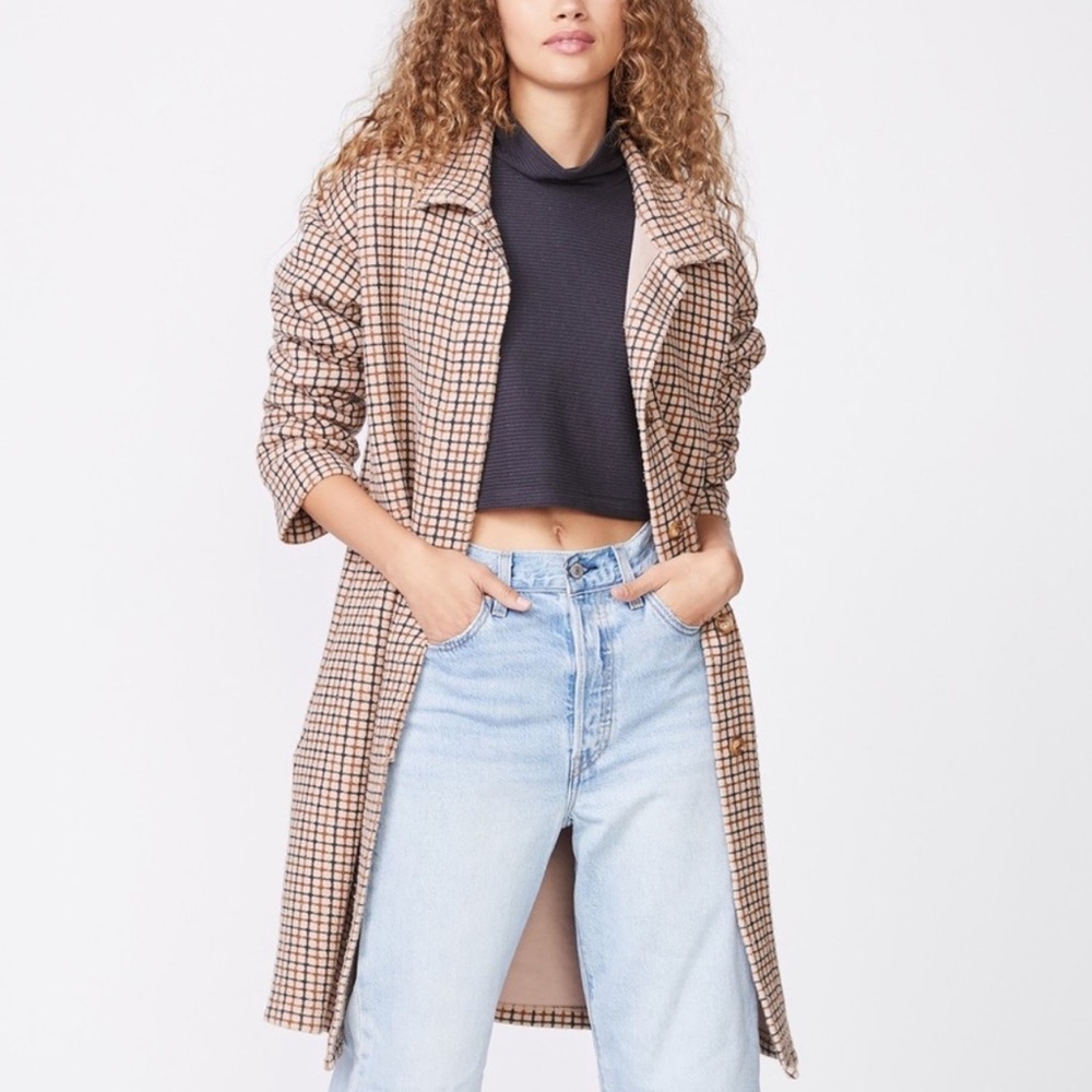 Monrow Plaid Teddy Fleece Long Jacket